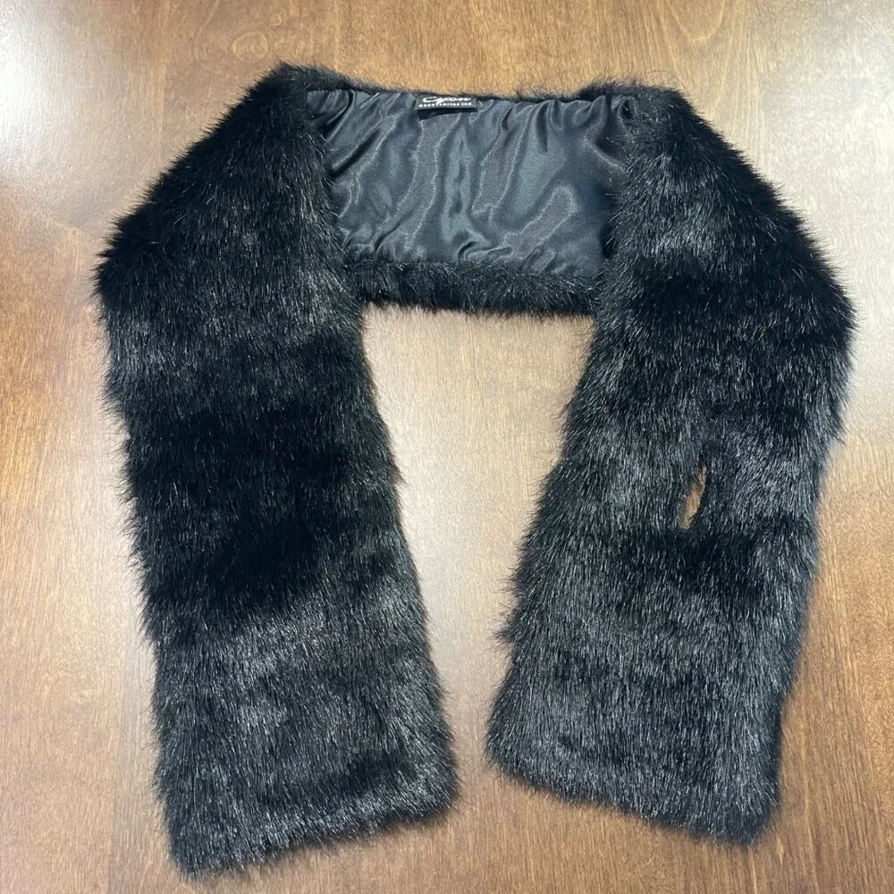 Vintage Cejon Faux Fur Pull Through Scarf Keyhole Scarf Neck Wrap Black USA Made